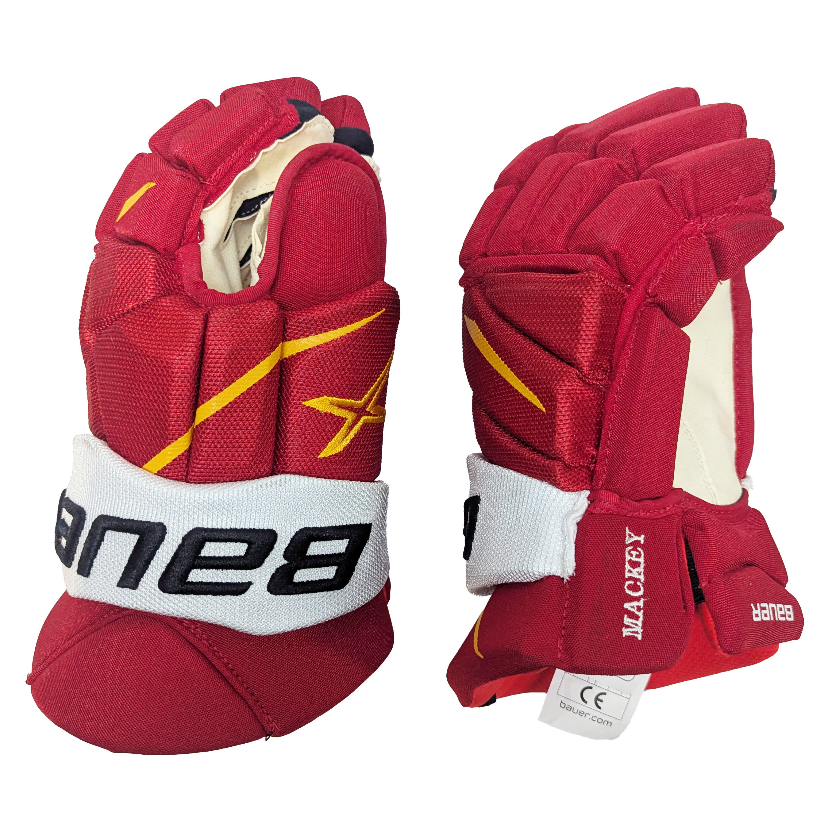 Bauer Vapor 2X Pro - Gant NHL Pro Stock - Connor Mackey (Rouge/Jaune/Blanc) *Taché*